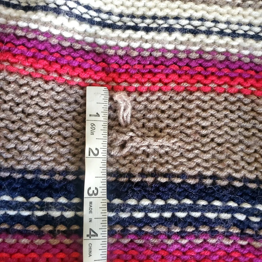 XíRENA Open‎ Cardigan Brown Striped Alpaca Blend Preppy Grampacore Boho FLAW